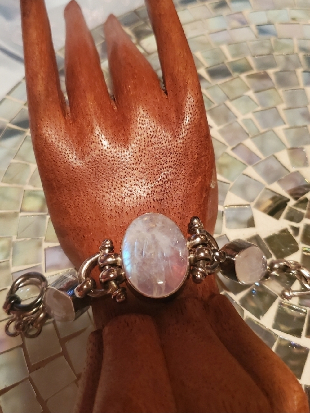 ♡Magical Fairy-tale Rainbow Moonstone & 925 Sterling Silver Bracelet~Vintage - Picture 7 of 16